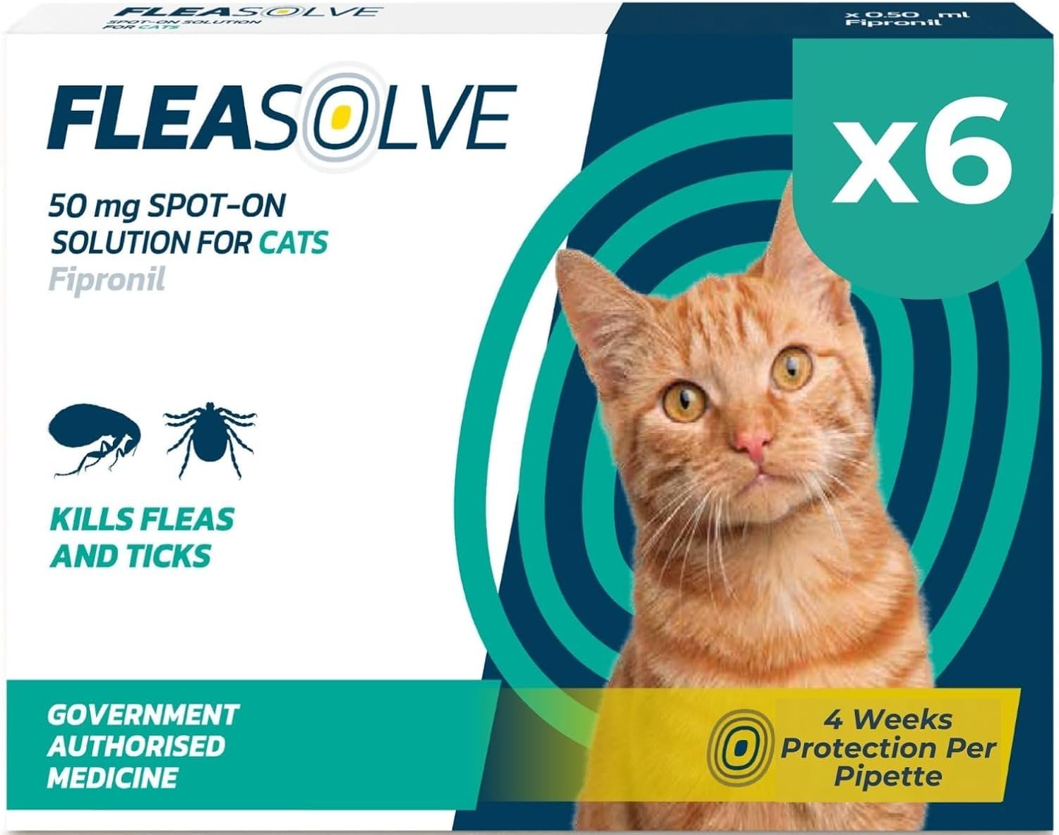 Cat Flea Treatment Spot On x 6 - Flea Treatment Cat Spot On for Cats & Kittens Over 1kg - 6 Pipettes