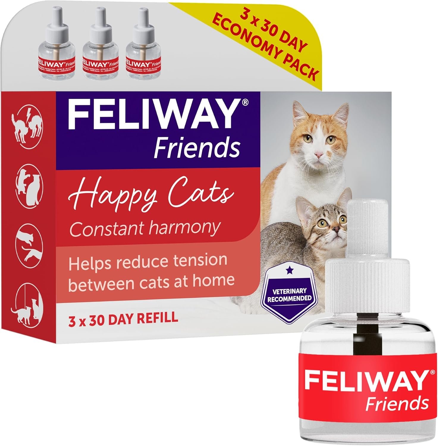 FELIWAY Friends 3 x 30 Day Cat Calming Odourless Refills for Pheromone Diffuser, 3 x 48ml