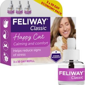 Feliway Classic 3 x 30 Day Cat Calming Odourless Refills for Pheromone Diffuser, 3 x 48ml